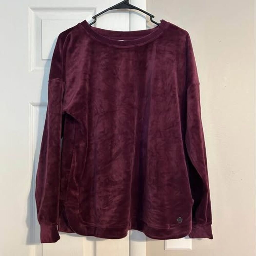 Ideology Women’s Large Burgundy Velour Pullover Sweatshirt Long Sleeve NWT
